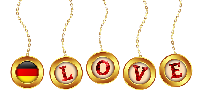 German Love Golden Pendant Design PNG with transparent background