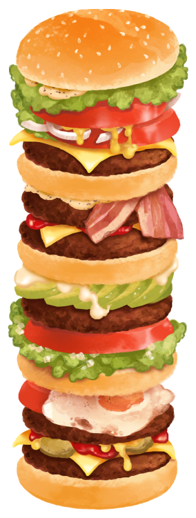 Giant Stacked Hamburger Illustration