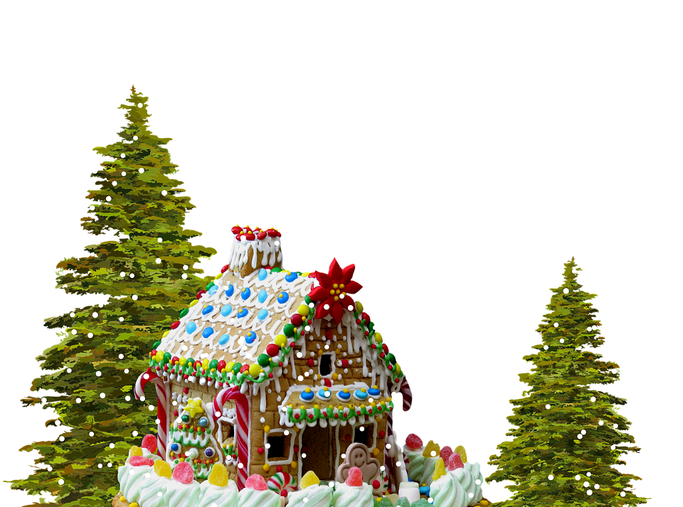 Gingerbread_ House_with_ Christmas_ Trees_and_ Snowfall