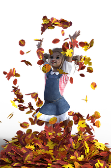 Girl Playingwith Autumn Leaves PNG with transparent background