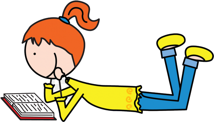 Girl Reading Book Cartoon PNG with transparent background