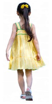 Girlin Yellow Dress Walking Away