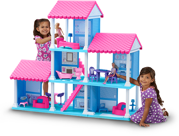 Girls Playing With Dollhouse