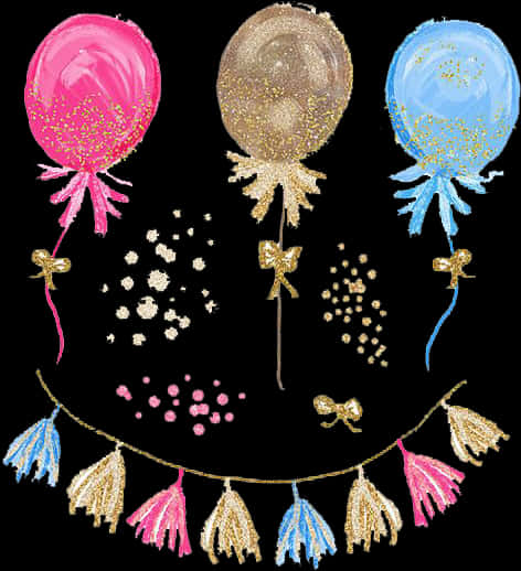 Glittery Balloonsand Party Decorations PNG with transparent background