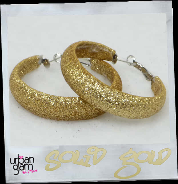 Glittery Gold Hoop Earrings PNG with transparent background
