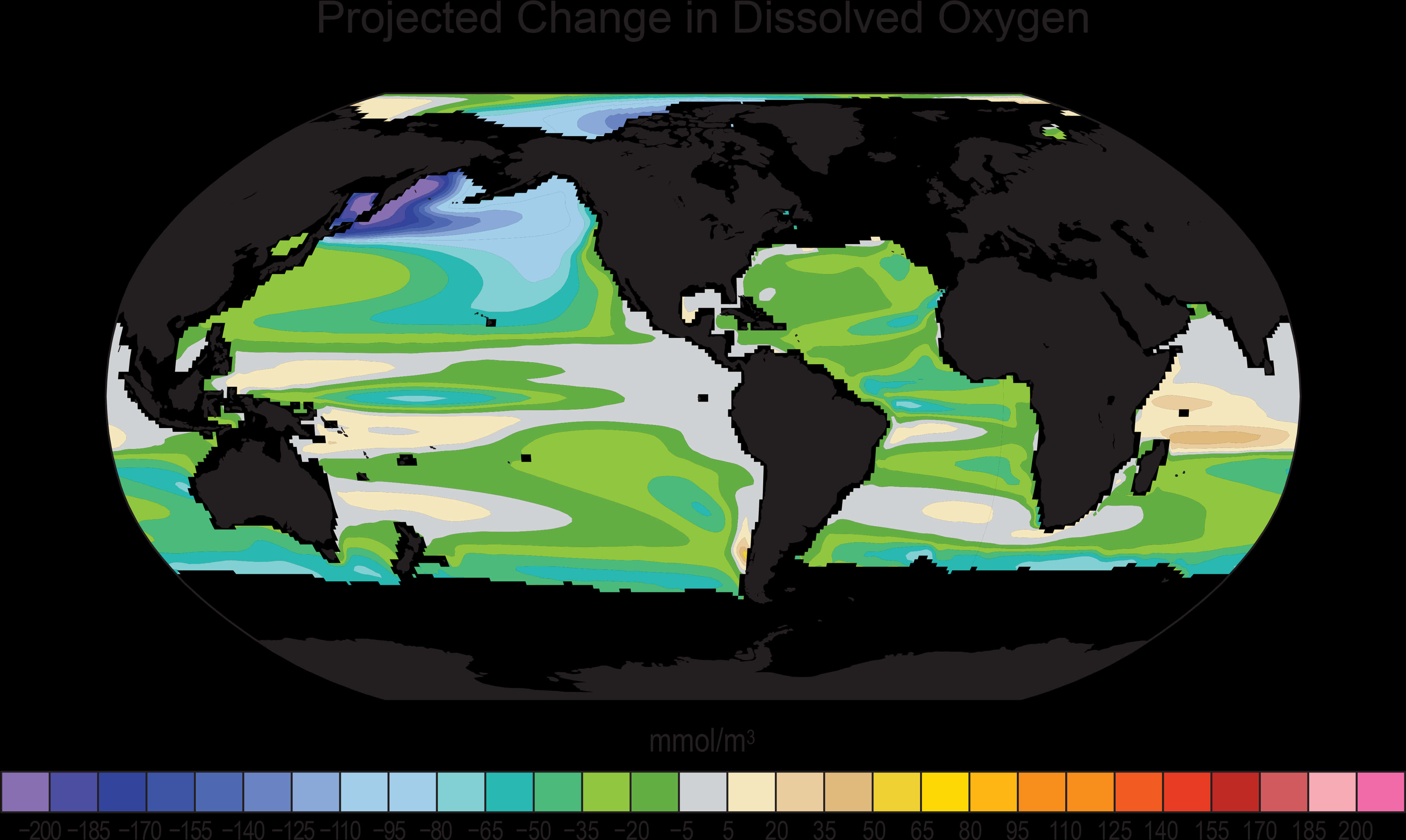 Global Dissolved Oxygen Projection Map PNG with transparent background
