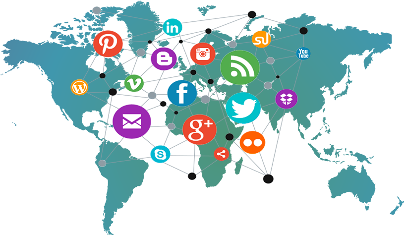 Global Social Media Network Map PNG with transparent background