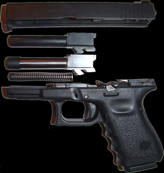 Glock Pistol Disassembled PNG with transparent background
