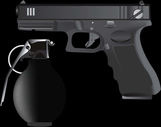 Glock Pistoland Hand Grenade Silhouette PNG with transparent background