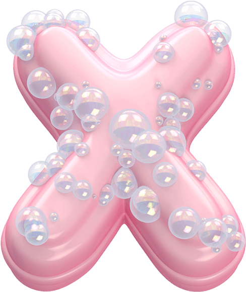 Glossy Pink Letter Xwith Bubbles