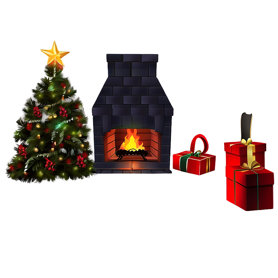 Glowing Christmas Fireplace Night Png 46