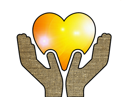 Glowing Heart Heldin Hands PNG with transparent background