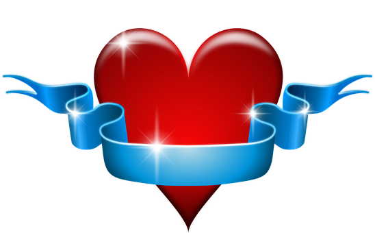 Glowing Heartwith Blue Ribbon