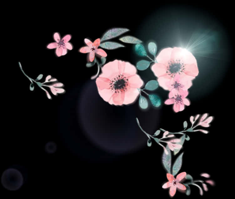 Glowing Pink Flowers Dark Background