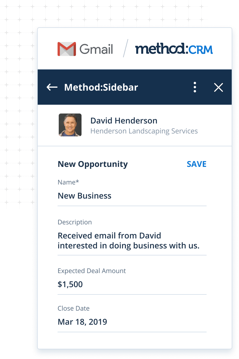 New Opportunity Screen In Method's Crm Gmail Integration - Method, HD Png Download PNG with transparent background