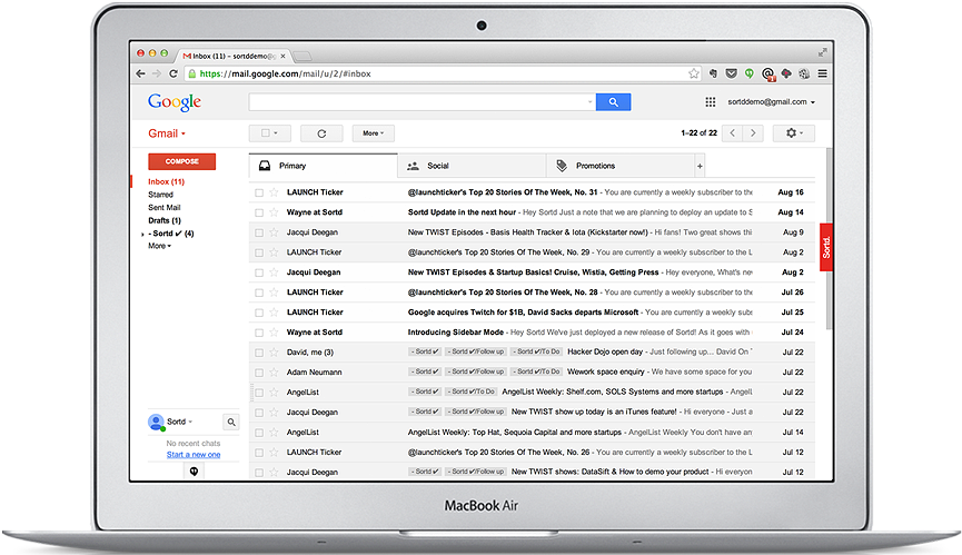 Gmail Inbox Interfaceon Mac Book