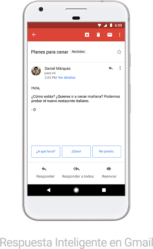 Gmail Smart Reply Feature Screenshot