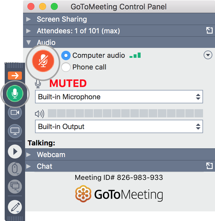 Go To Meeting Control Panel Screenshot