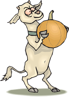 Goat Carrying Pumpkin Cartoon PNG with transparent background
