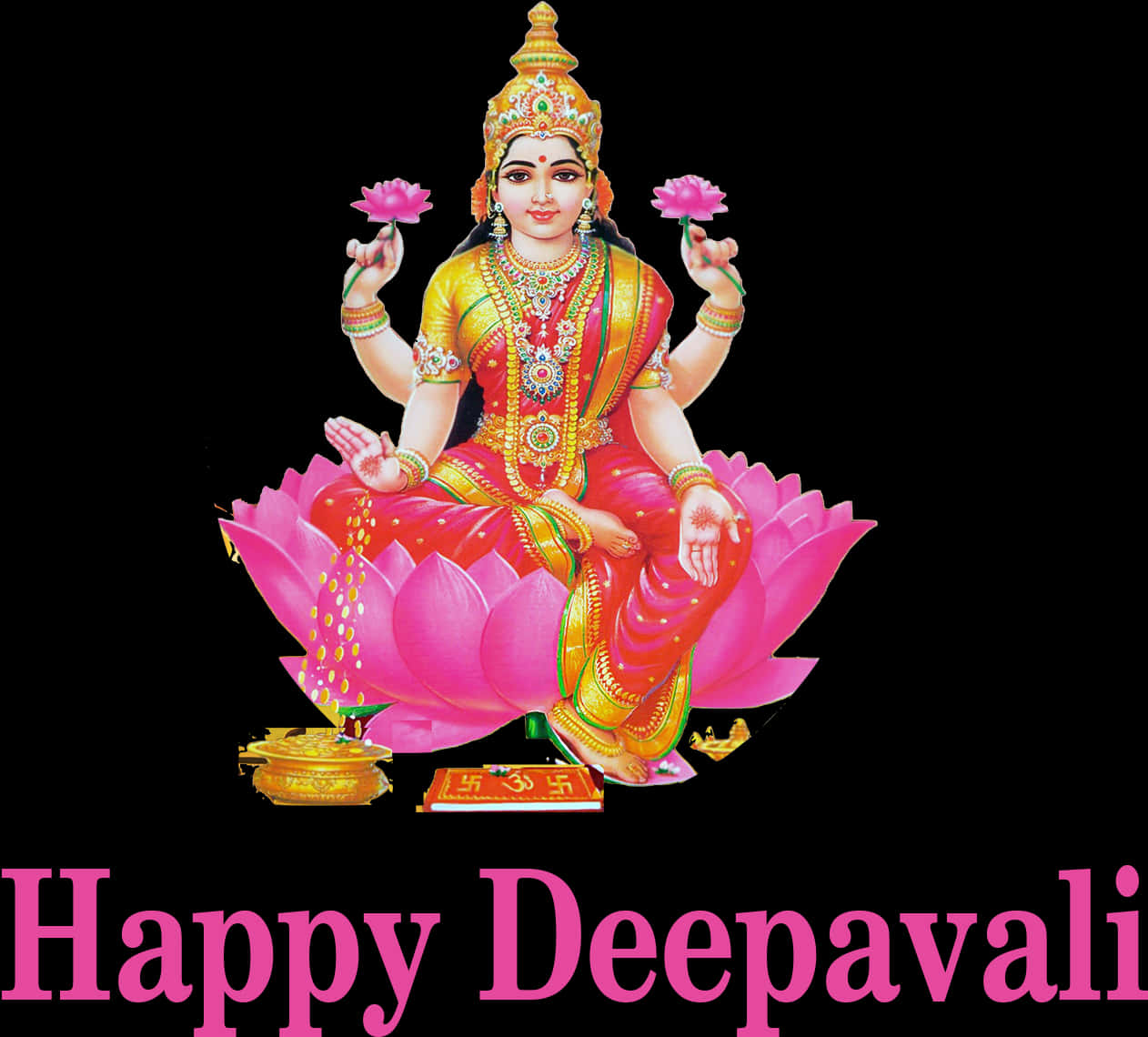 Goddess_ Lakshmi_ On_ Lotus_ Happy_ Deepavali