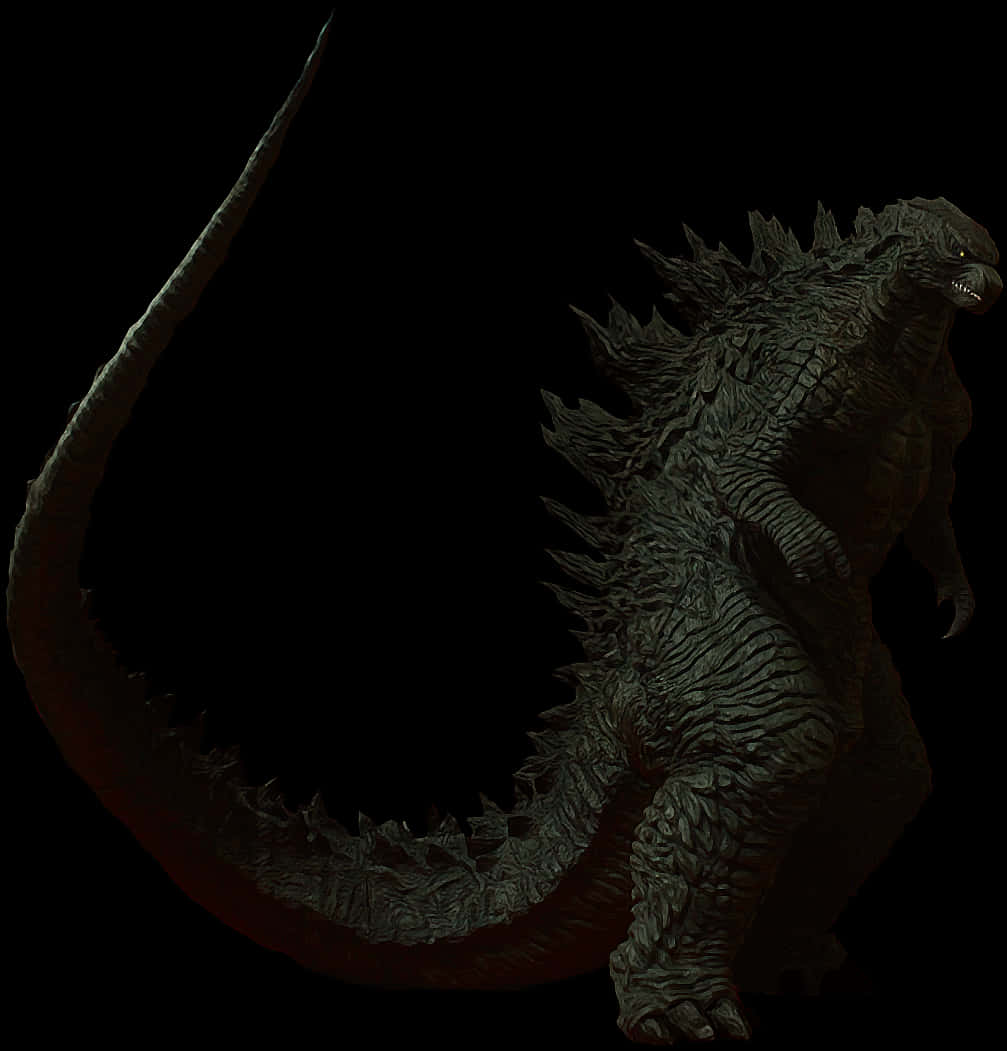 Godzilla Silhouette Against Black Background PNG with transparent background