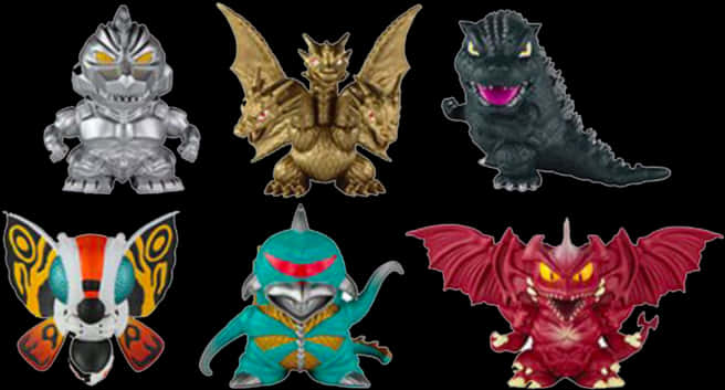 Godzilla_and_ Kaiju_ Figurines_ Collection PNG with transparent background