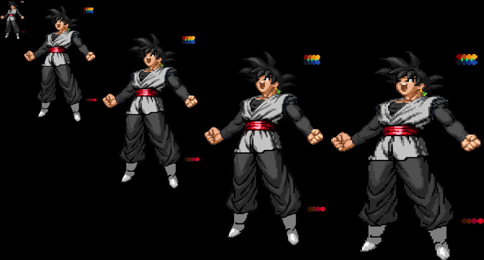 Goku_ Black_ Sprite_ Animation_ Stages PNG with transparent background
