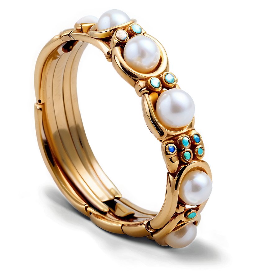 Gold Bracelet With Pearls Png 06282024