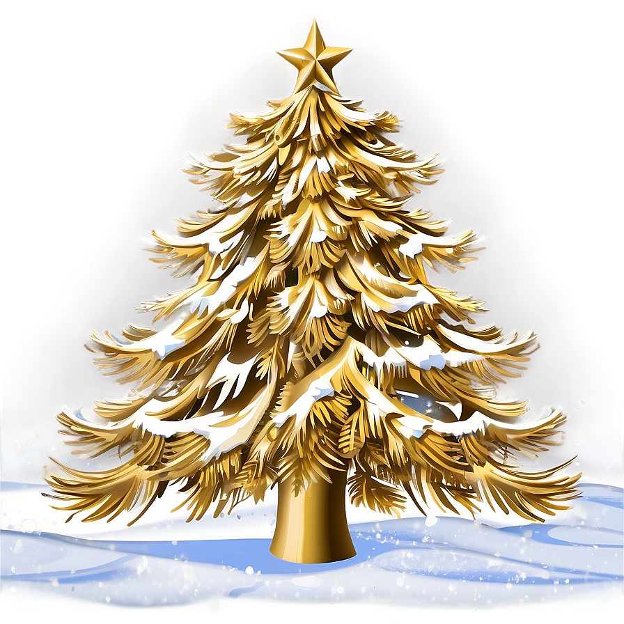 Gold Christmas Tree In Snowy Scene Png Irv