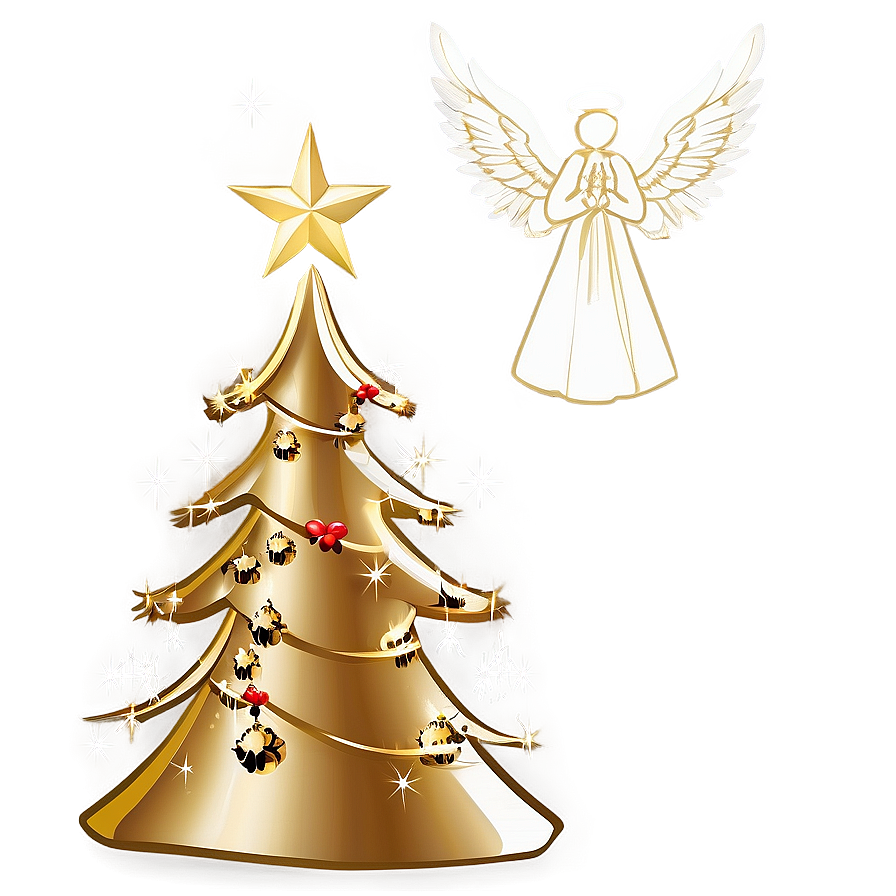 Gold Christmas Tree With Angel Topper Png Jbf