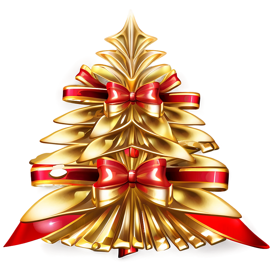 Gold Christmas Tree With Festive Bows Png Mby