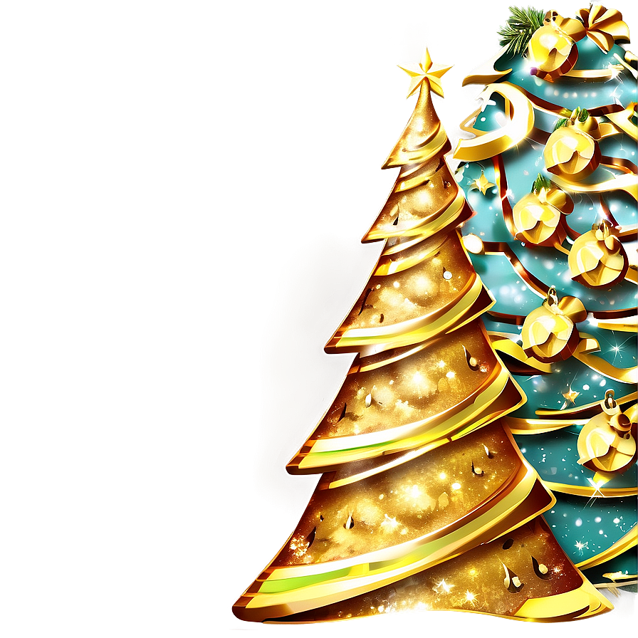 Gold Christmas Tree With Glitter Garlands Png 35