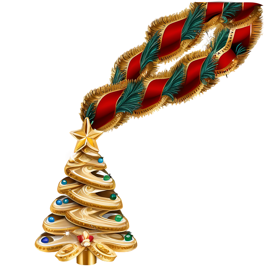 Gold Christmas Tree With Velvet Ribbons Png Lqc