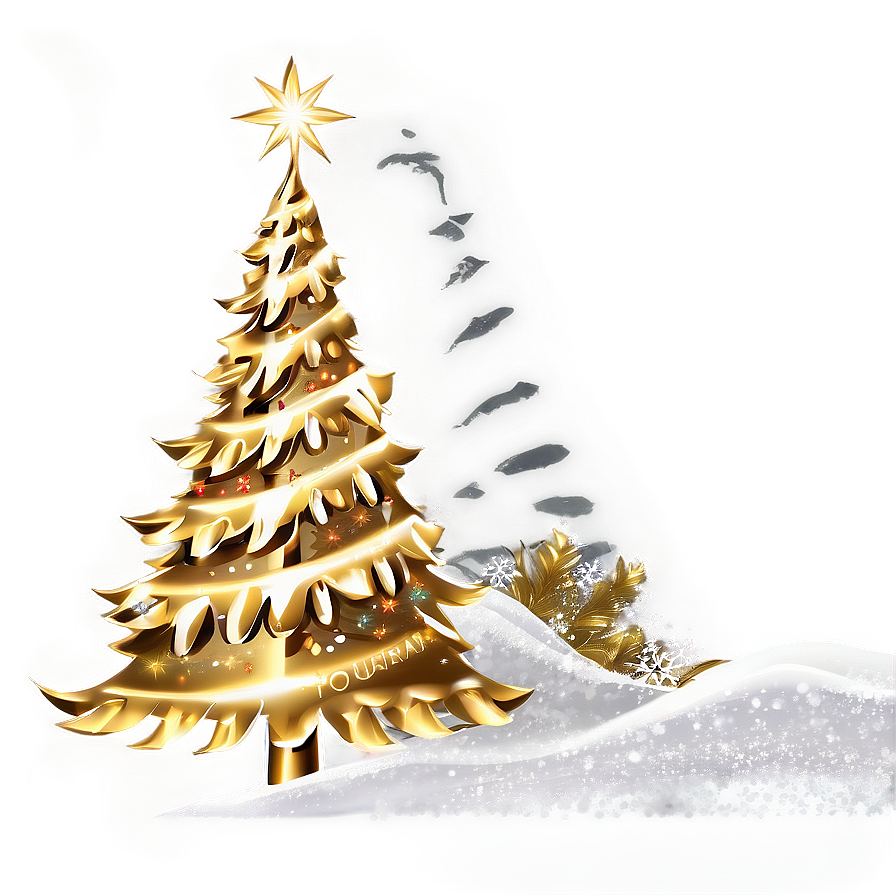 Gold Christmas Tree With White Snowflakes Png 4