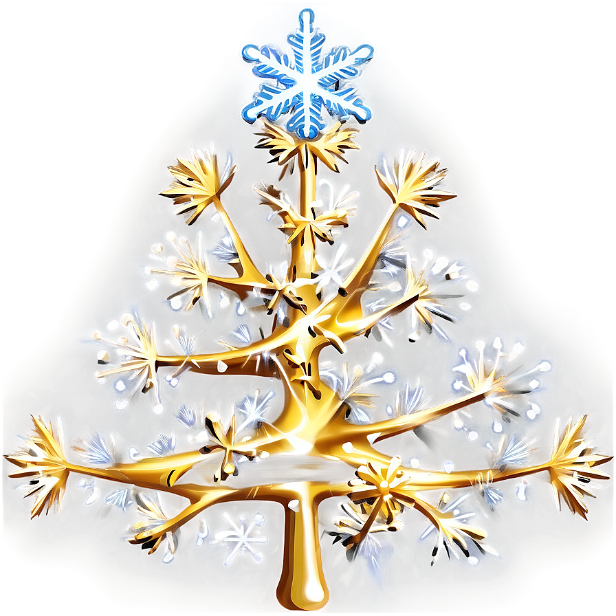 Gold Christmas Tree With White Snowflakes Png 70