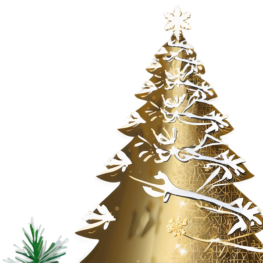 Gold Christmas Tree With White Snowflakes Png Sop66