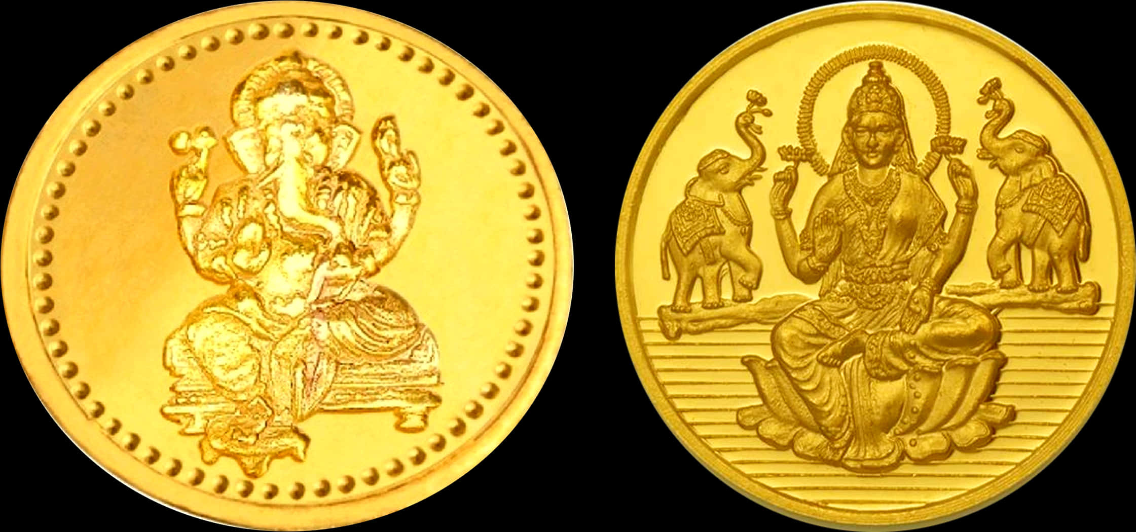 Gold Coinswith Hindu Deities PNG with transparent background