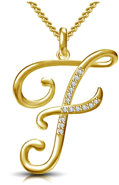 Gold Diamond Letter F Pendant