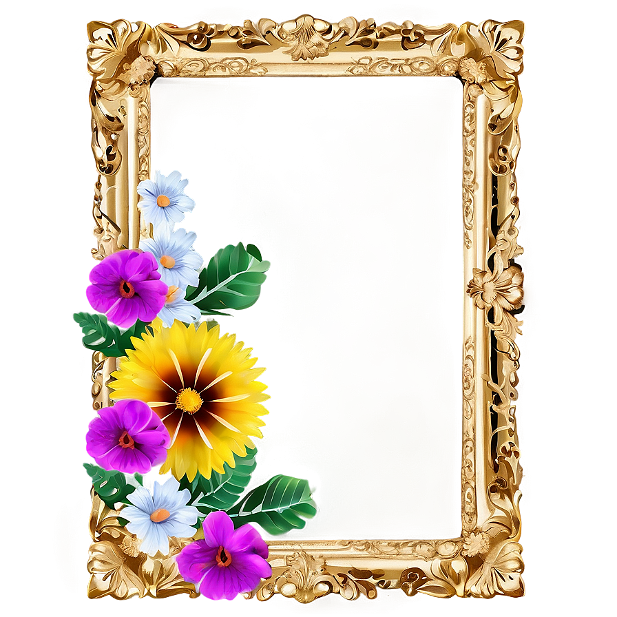 Gold Frame With Flowers Png Ove