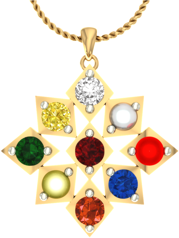 Gold Pendantwith Colorful Gemstones