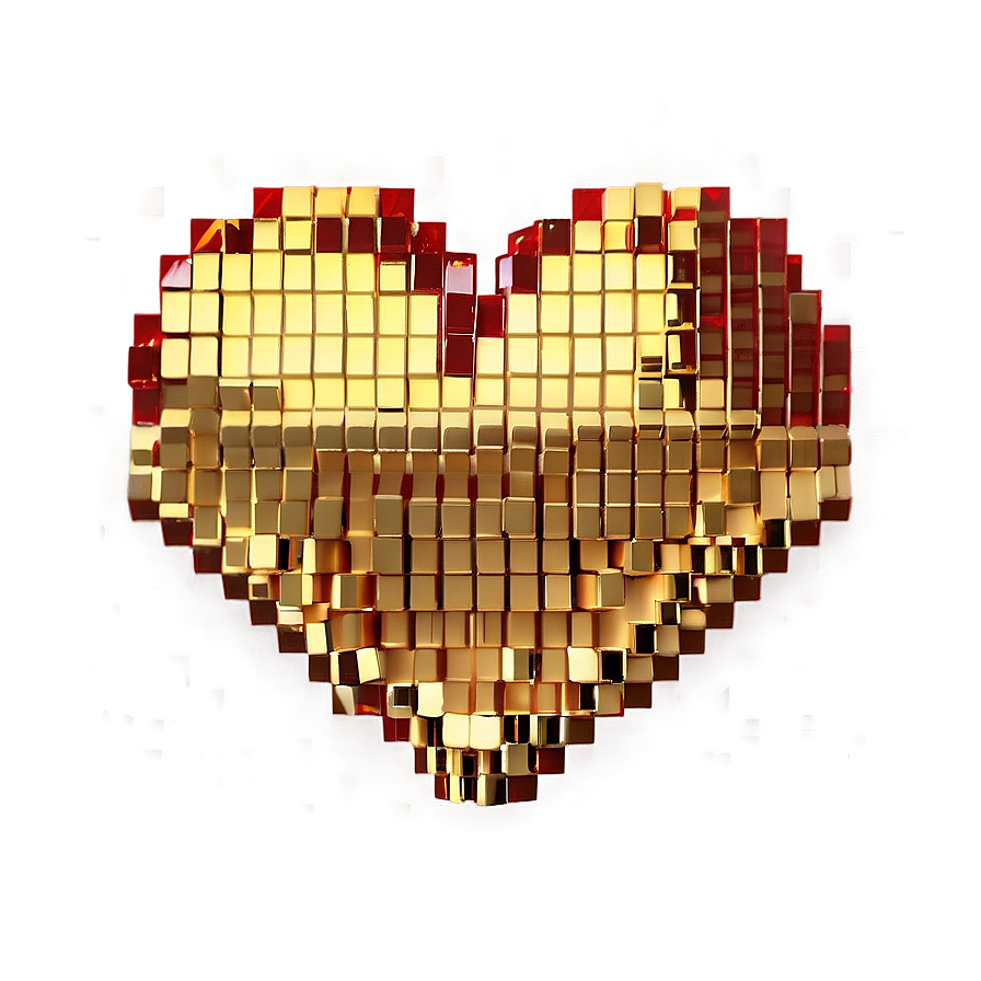 Gold Pixel Heart Png 05252024