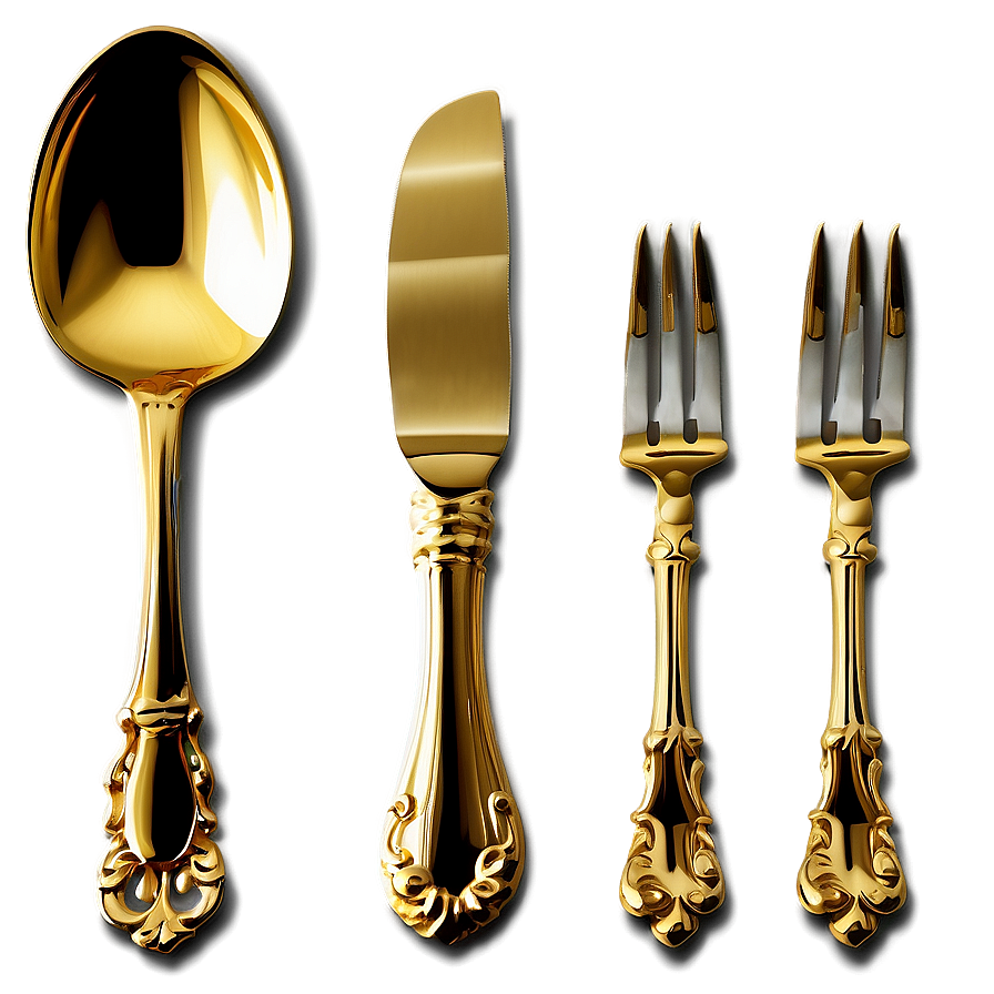 Gold Plated Dinner Utensils PNG 06212024 PNG image with a transparent background, free high-resolution download