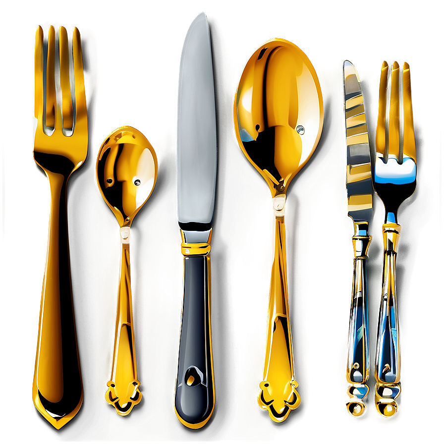 Gold Plated Dinner Utensils Png 13