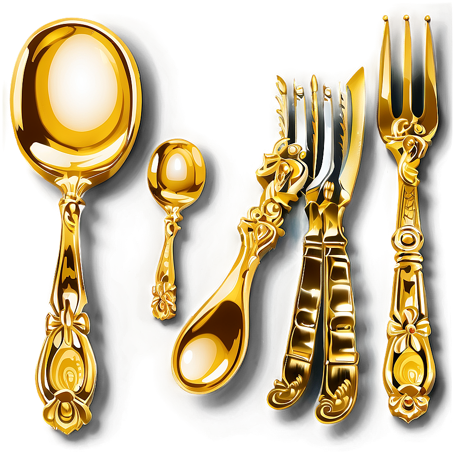 Gold Plated Dinner Utensils Png Vvi72