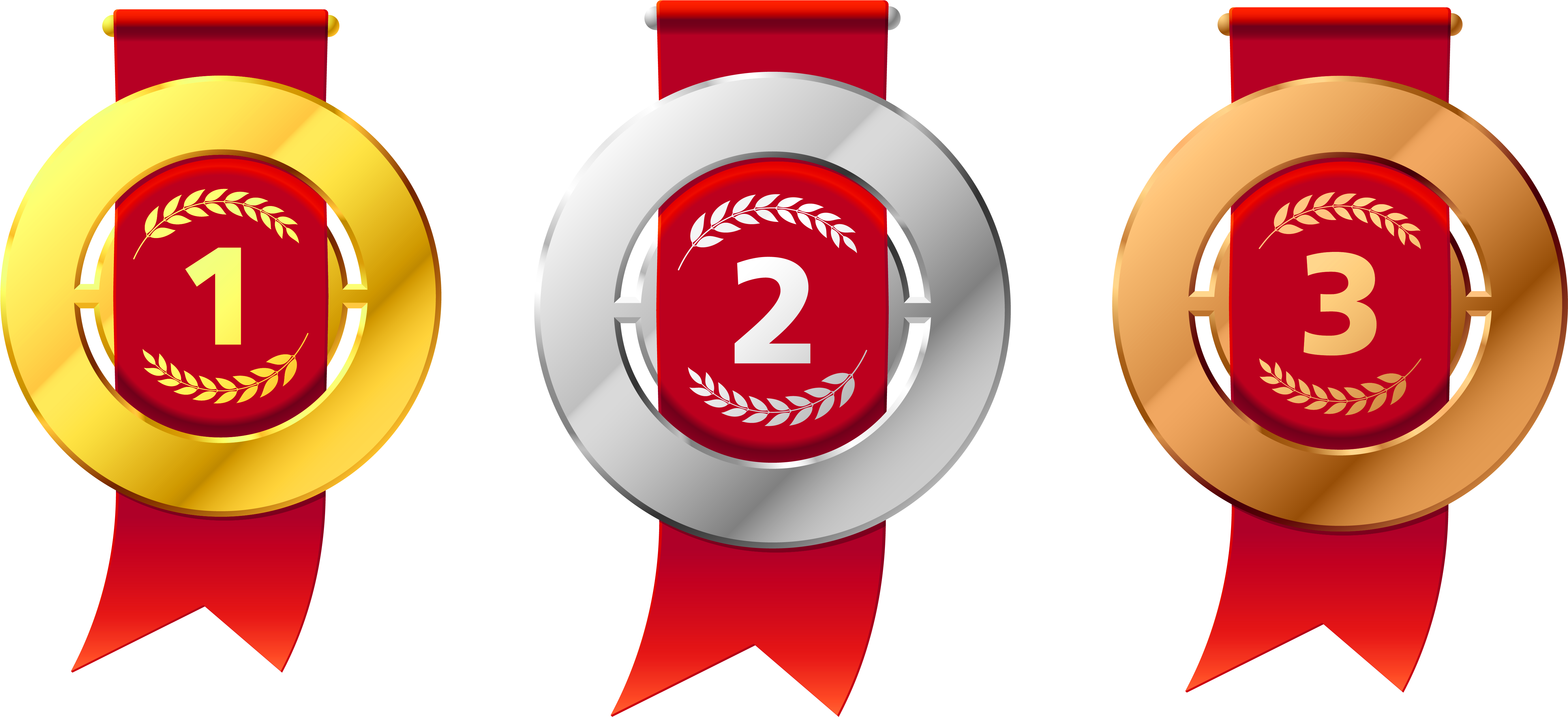 Gold Silver Bronze Award Medals PNG with transparent background