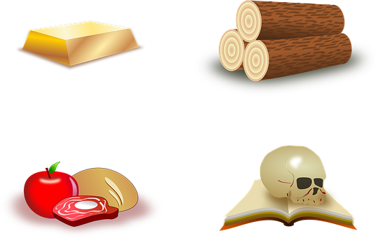 Gold Wood Food Book Skull Icons PNG with transparent background