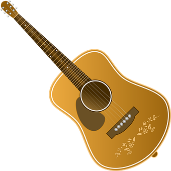 Golden Acoustic Guitar Illustration PNG with transparent background