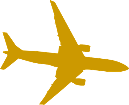 Golden Airplane Silhouette PNG with transparent background