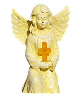 Golden Angel Figurine Holding Cross