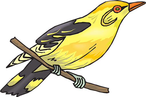 Golden Bird Illustration PNG with transparent background